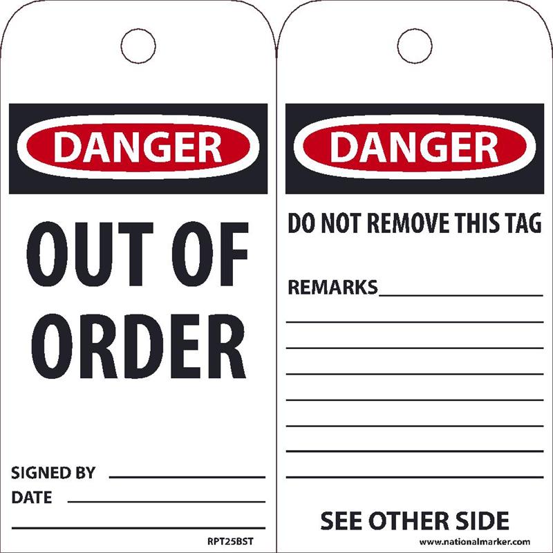 EZ PULL OUT OF ORDER TAGS - Safety Tags